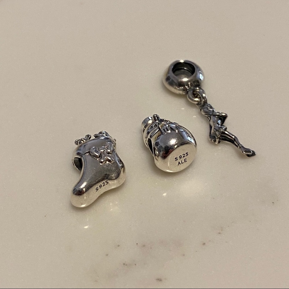 Set of 3 Brand New Pandora Silver Charms w/ Pouch - Picture 5 of 9